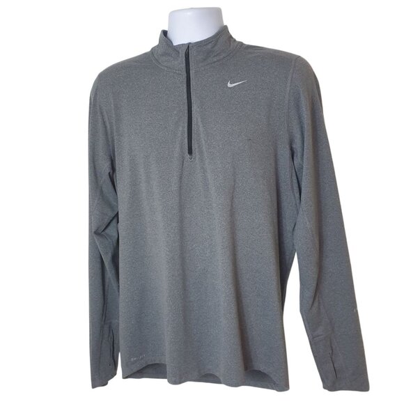 Nike Mens Running Top M Gray 1/4 Zip Pullover Dri-Fit Athletic Sporty Reflective - Picture 2 of 8